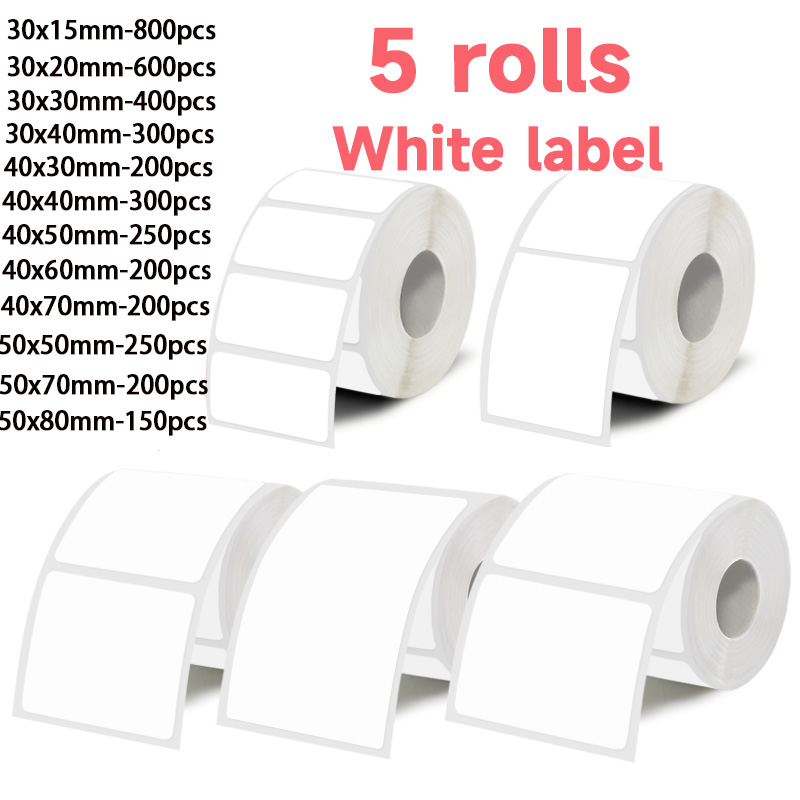 Commercial Printing Services - 5 rollos de etiquetas adhesivas blancas,